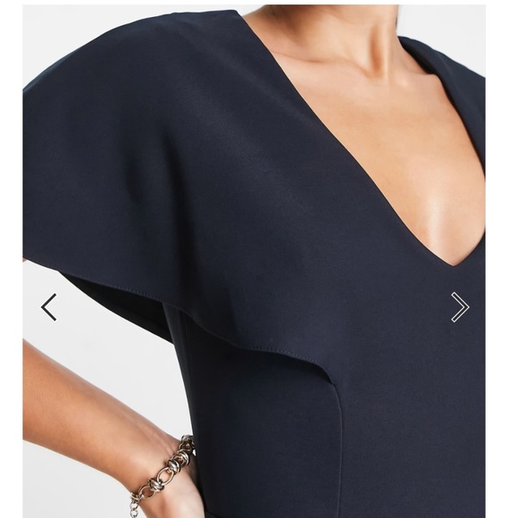 ASOS Midi dress Flounce Cape Angel Sleeve Pockets V neckline Navy blue Sz 10 - Picture 4 of 15